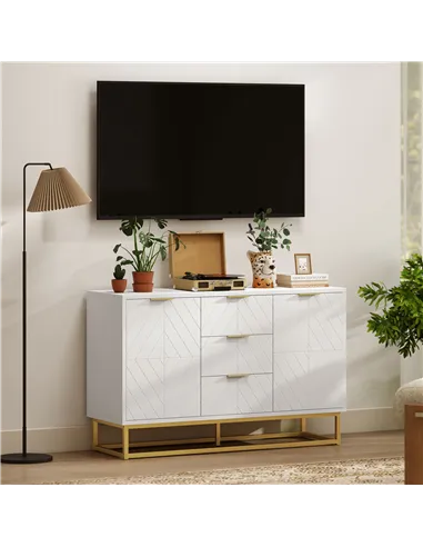 HOMCOM Sideboard with 3 Drawers and Adjustable Shelves for Living Room - White