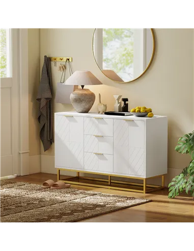 HOMCOM Sideboard with 3 Drawers and Adjustable Shelves for Living Room - White