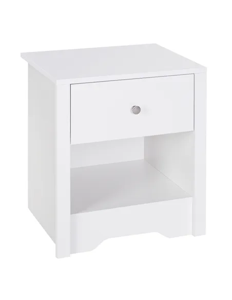 HOMCOM Modern Bedside Table, Nightstand with Drawer Shelf, End Table for Living room, Bedroom White