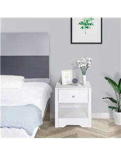 HOMCOM Modern Bedside Table, Nightstand with Drawer Shelf, End Table for Living room, Bedroom White 2