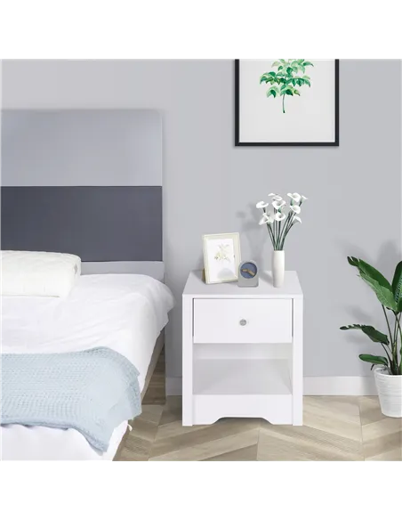 HOMCOM Modern Bedside Table, Nightstand with Drawer Shelf, End Table for Living room, Bedroom White