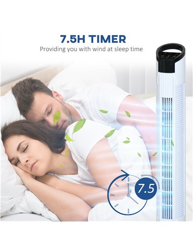 HOMCOM 31" Freestanding Tower Fan, 3 Speed 3 Mode, 7.5H Timer, Oscillating, LED Panel, Remote Control, 31 Inch Standing Fan, Whi