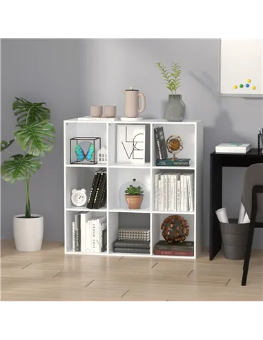 HOMCOM 3-tier 9 Cubes Storage Unit Particle Board Cupboard Bookcase Organiser Home Office Shelves, White