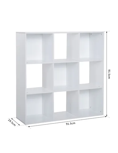 HOMCOM 3-tier 9 Cubes Storage Unit Particle Board Cupboard Bookcase Organiser Home Office Shelves, White