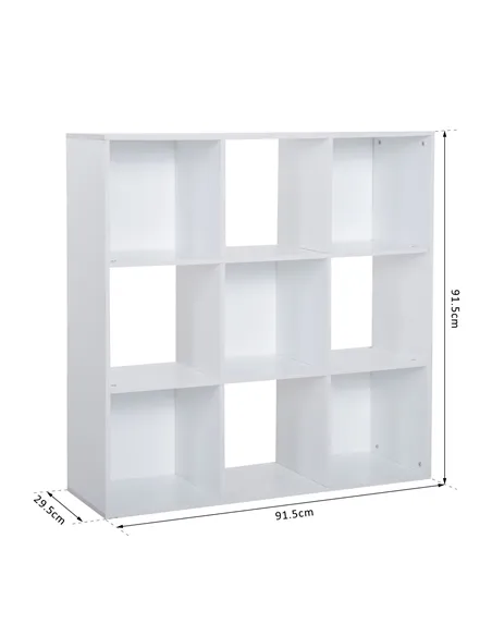 HOMCOM 3-tier 9 Cubes Storage Unit Particle Board Cupboard Bookcase Organiser Home Office Shelves, White