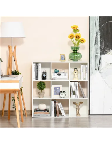 HOMCOM 3-tier 9 Cubes Storage Unit Particle Board Cupboard Bookcase Organiser Home Office Shelves, White