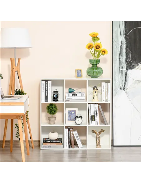 HOMCOM 3-tier 9 Cubes Storage Unit Particle Board Cupboard Bookcase Organiser Home Office Shelves, White