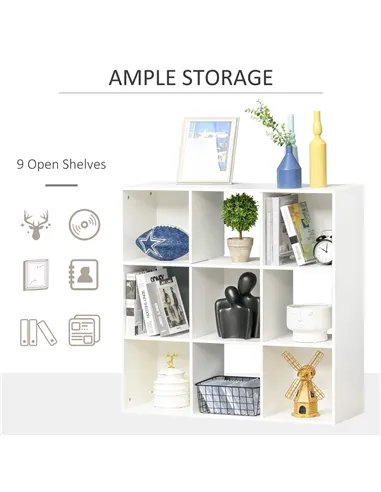 HOMCOM 3-tier 9 Cubes Storage Unit Particle Board Cupboard Bookcase Organiser Home Office Shelves, White