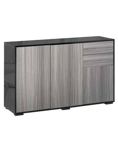 HOMCOM High Gloss Side Cabinet, Push-Open Design with 2 Drawers and 2 Cabinets for Living Room, 74H x 117W x 36Dcm, Light Grey a