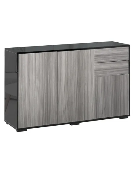 HOMCOM High Gloss Side Cabinet, Push-Open Design with 2 Drawers and 2 Cabinets for Living Room, 74H x 117W x 36Dcm, Light Grey a