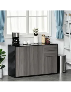 HOMCOM High Gloss Side Cabinet, Push-Open Design with 2 Drawers and 2 Cabinets for Living Room, 74H x 117W x 36Dcm, Light Grey a 2