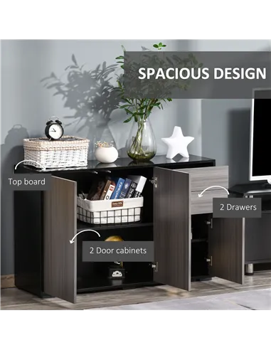 HOMCOM High Gloss Side Cabinet, Push-Open Design with 2 Drawers and 2 Cabinets for Living Room, 74H x 117W x 36Dcm, Light Grey a