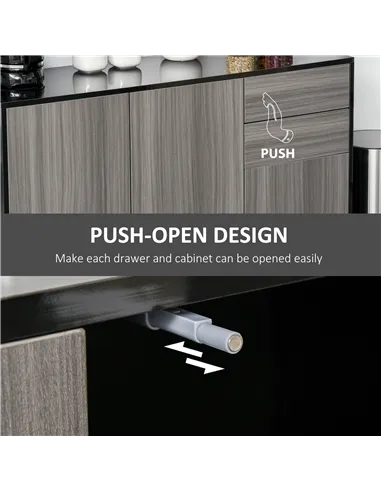 HOMCOM High Gloss Side Cabinet, Push-Open Design with 2 Drawers and 2 Cabinets for Living Room, 74H x 117W x 36Dcm, Light Grey a