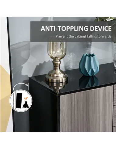 HOMCOM High Gloss Side Cabinet, Push-Open Design with 2 Drawers and 2 Cabinets for Living Room, 74H x 117W x 36Dcm, Light Grey a