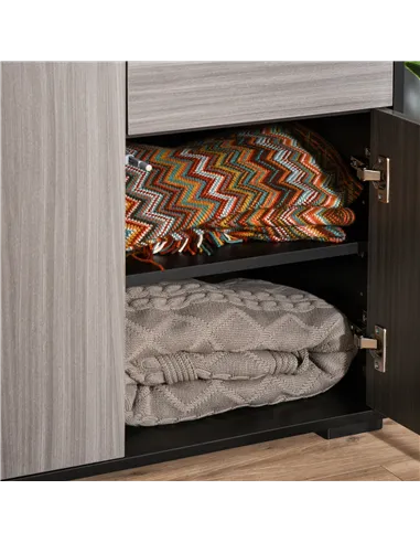 HOMCOM High Gloss Side Cabinet, Push-Open Design with 2 Drawers and 2 Cabinets for Living Room, 74H x 117W x 36Dcm, Light Grey a