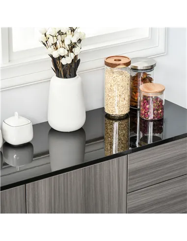 HOMCOM High Gloss Side Cabinet, Push-Open Design with 2 Drawers and 2 Cabinets for Living Room, 74H x 117W x 36Dcm, Light Grey a