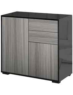 HOMCOM High Gloss Frame Sideboard, Push-Open Design with 2 Drawer for Living Room, Bedroom, 74H x 79W x 36Dcm, Light Grey and Bl