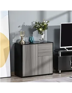 HOMCOM High Gloss Frame Sideboard, Push-Open Design with 2 Drawer for Living Room, Bedroom, 74H x 79W x 36Dcm, Light Grey and Bl 2
