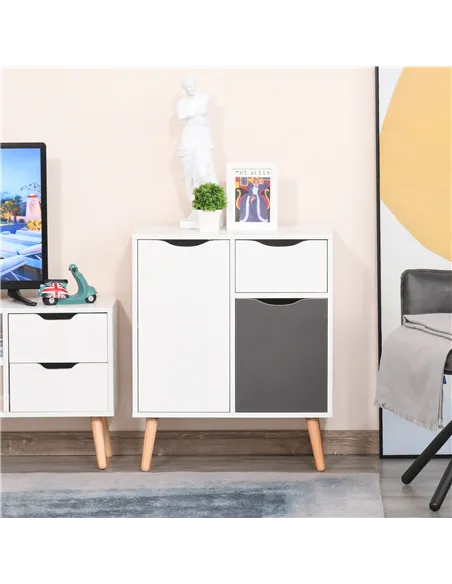 HOMCOM Sideboard Floor Cabinet Storage Cupboard with Drawer for Bedroom, Living Room, Entryway, Grey