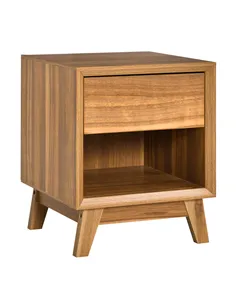 HOMCOM Modern Bedside Table Nightstand, Living Room End Table, Side Table with Drawer and Shelf, Walnut Brown