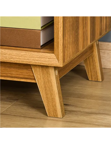 HOMCOM Modern Bedside Table Nightstand, Living Room End Table, Side Table with Drawer and Shelf, Walnut Brown