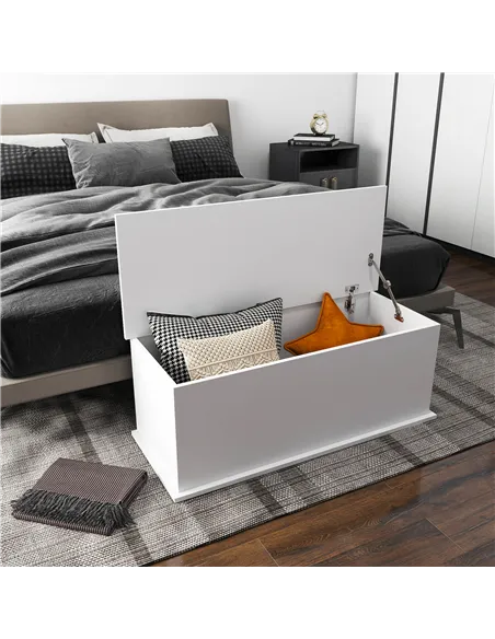 HOMCOM 113L Storage Chest, Storage Box with Flip-Top Lid and 2 Safety Hinges, Storage Trunk for Living Room, Entryway, 100 x 40 