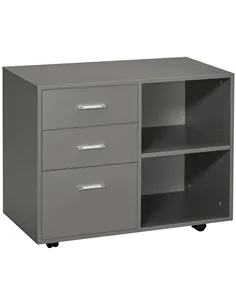 HOMCOM Freestanding Printer Stand Unit Office Desk Side Mobile Storage w/ Wheels 3 Drawers, 2 Open Shelves Modern Style 80L x 40