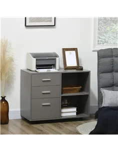 HOMCOM Freestanding Printer Stand Unit Office Desk Side Mobile Storage w/ Wheels 3 Drawers, 2 Open Shelves Modern Style 80L x 40 2