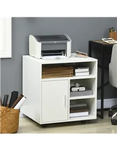 HOMCOM Multi-Storage Printer Stand Unit Office Desk Side Mobile Storage w/ Wheels Modern Style 60L x 50W x 65.5H cm - White 2