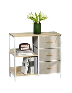 HOMCOM Chest of Drawers Storage  Dresser Cabinet Organizer with 3 Fabric Drawers and 2 Display Shelves for Living Room, Bedroom,