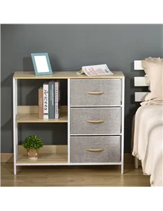 HOMCOM Chest of Drawers Storage  Dresser Cabinet Organizer with 3 Fabric Drawers and 2 Display Shelves for Living Room, Bedroom, 2