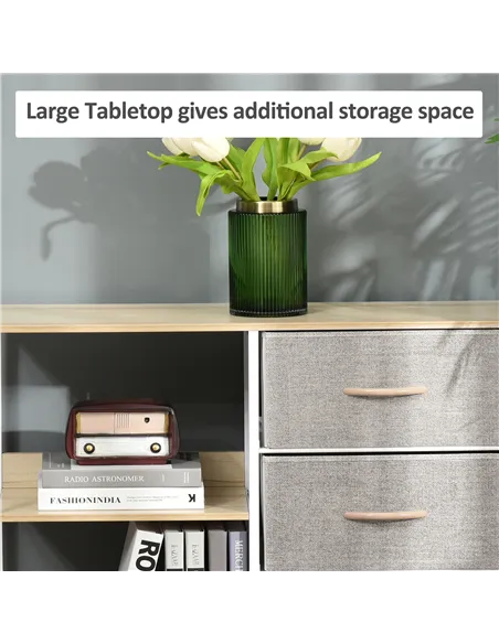 HOMCOM Chest of Drawers Storage  Dresser Cabinet Organizer with 3 Fabric Drawers and 2 Display Shelves for Living Room, Bedroom,