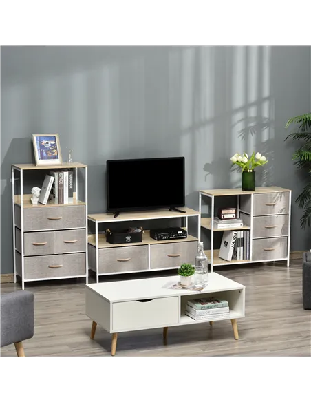 HOMCOM Chest of Drawers Storage  Dresser Cabinet Organizer with 3 Fabric Drawers and 2 Display Shelves for Living Room, Bedroom,