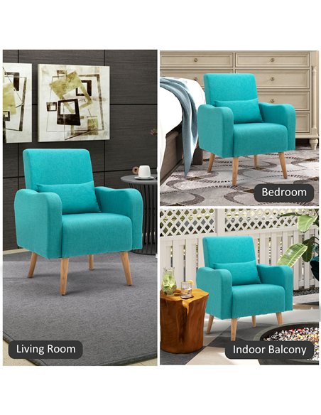 HOMCOM Accent Chair, Linen-Touch Armchair with Pillow, Upholstered Leisure Lounge Sofa for Living Room, Club Chair with Rubber W