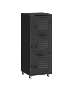 HOMCOM Rolling Storage Cabinet 3-Tier Mobile File Cabinet with Wheels & Metal Doors for Home Office, Living Room, Black
