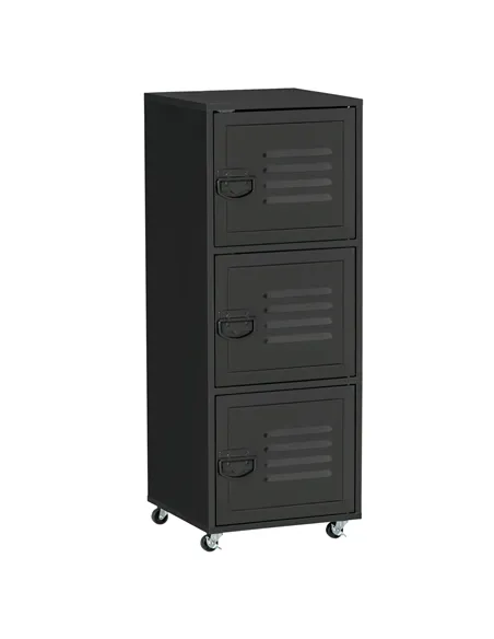 HOMCOM Rolling Storage Cabinet 3-Tier Mobile File Cabinet with Wheels & Metal Doors for Home Office, Living Room, Black