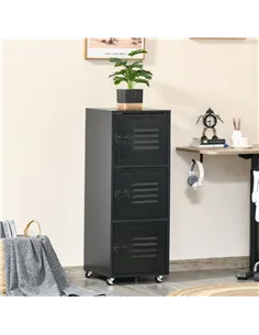 HOMCOM Rolling Storage Cabinet 3-Tier Mobile File Cabinet with Wheels & Metal Doors for Home Office, Living Room, Black 2