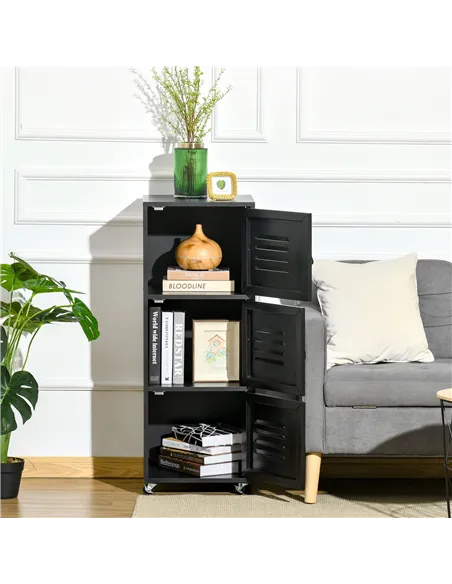 HOMCOM Rolling Storage Cabinet 3-Tier Mobile File Cabinet with Wheels & Metal Doors for Home Office, Living Room, Black