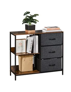 HOMCOM Chest of Drawers Storage  Dresser Cabinet Organizer with 3 Fabric Drawers and 2 Display Shelves for Living Room, Bedroom,