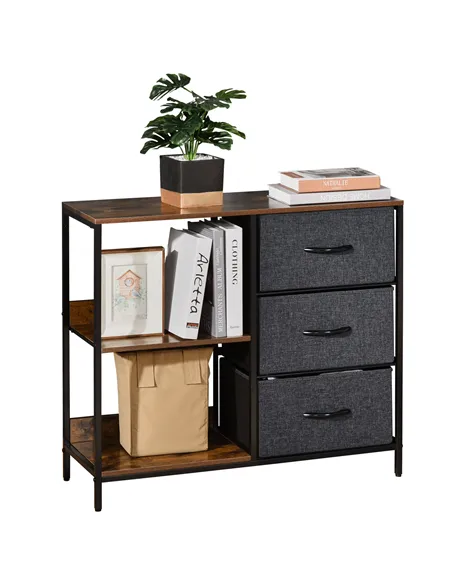 HOMCOM Chest of Drawers Storage  Dresser Cabinet Organizer with 3 Fabric Drawers and 2 Display Shelves for Living Room, Bedroom,