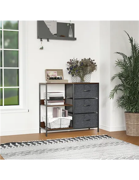 HOMCOM Chest of Drawers Storage  Dresser Cabinet Organizer with 3 Fabric Drawers and 2 Display Shelves for Living Room, Bedroom,