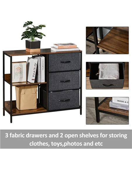 HOMCOM Chest of Drawers Storage  Dresser Cabinet Organizer with 3 Fabric Drawers and 2 Display Shelves for Living Room, Bedroom,