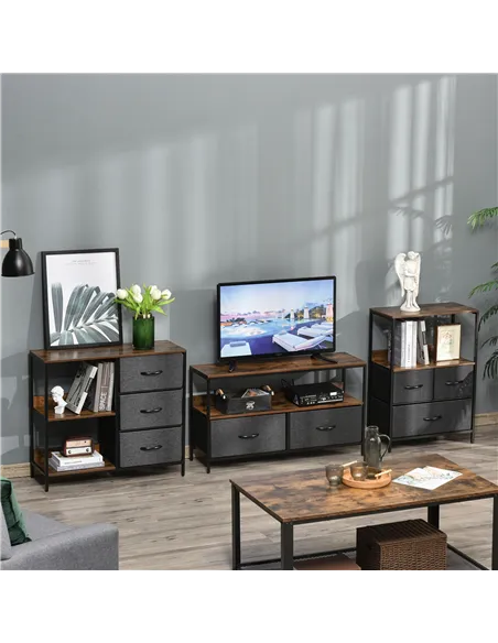 HOMCOM Chest of Drawers Storage  Dresser Cabinet Organizer with 3 Fabric Drawers and 2 Display Shelves for Living Room, Bedroom,