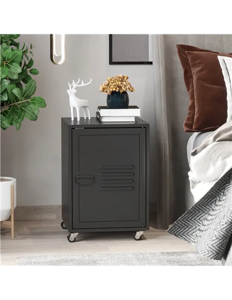 HOMCOM Rolling Metal Storage Locker Cabinet, Industrial Mobile Lockable Cabinet with Adjustable Shelf and Wheels for Home Office