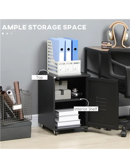 HOMCOM Rolling Metal Storage Locker Cabinet, Industrial Mobile Lockable Cabinet with Adjustable Shelf and Wheels for Home Office
