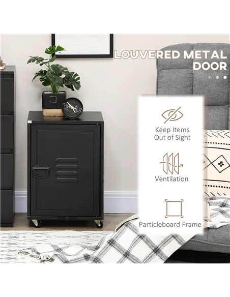 HOMCOM Rolling Metal Storage Locker Cabinet, Industrial Mobile Lockable Cabinet with Adjustable Shelf and Wheels for Home Office