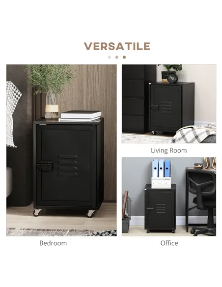 HOMCOM Rolling Metal Storage Locker Cabinet, Industrial Mobile Lockable Cabinet with Adjustable Shelf and Wheels for Home Office
