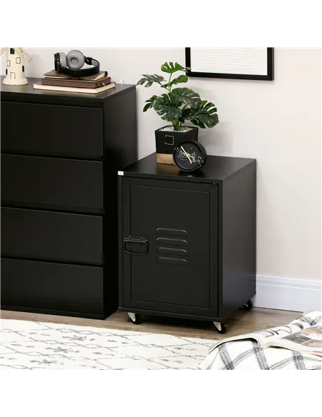 HOMCOM Rolling Metal Storage Locker Cabinet, Industrial Mobile Lockable Cabinet with Adjustable Shelf and Wheels for Home Office