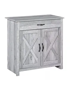 HOMCOM Farmhouse Barn Door Sideboard Storage Cabinet Coffee Bar for LIVING Room – Grey Grain
