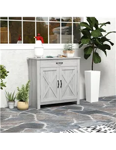 HOMCOM Farmhouse Barn Door Sideboard Storage Cabinet Coffee Bar for LIVING Room – Grey Grain 2